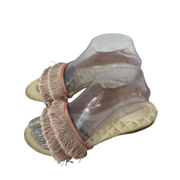 Birdies Sparrow Pink Fringe Slip On Slide Sandals Boho Retro Bridal Womens 7 - Picture 1 of 8